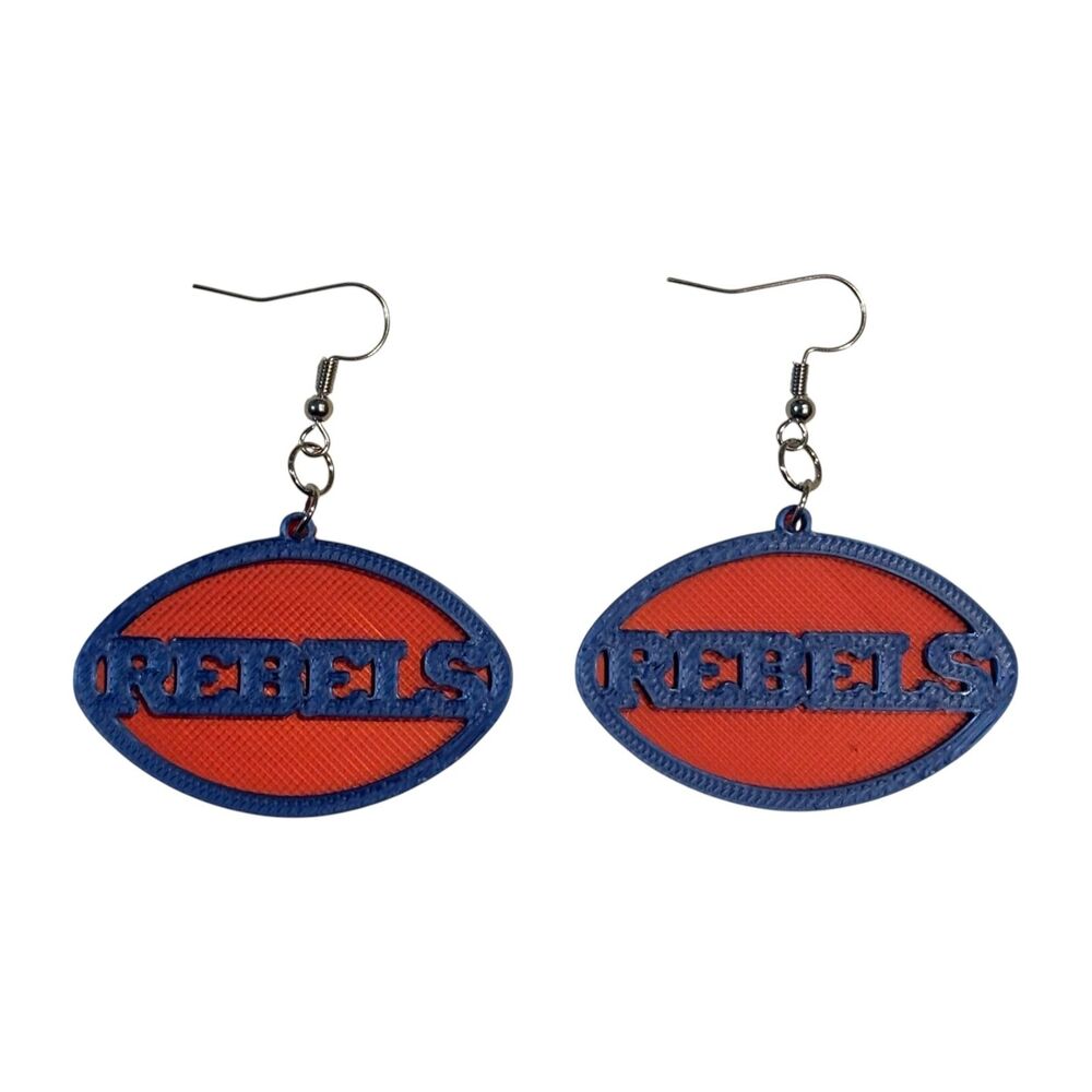 3D Printed Earrings - 1.2" x 1.75" - Rebels - Blue over Red Silk - X027-2643